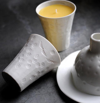 Tse & Tse of Paris, France Bougie Unscented beeswax candle. Can be used as a small bedsie or bath vase when expired-available at Miller Design + Gifts